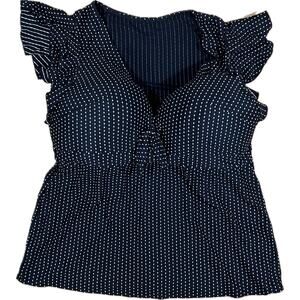 Swim by Cacique Black White Polka Dot Tankini Top Ruffle Sleeve Women’s Plus 24